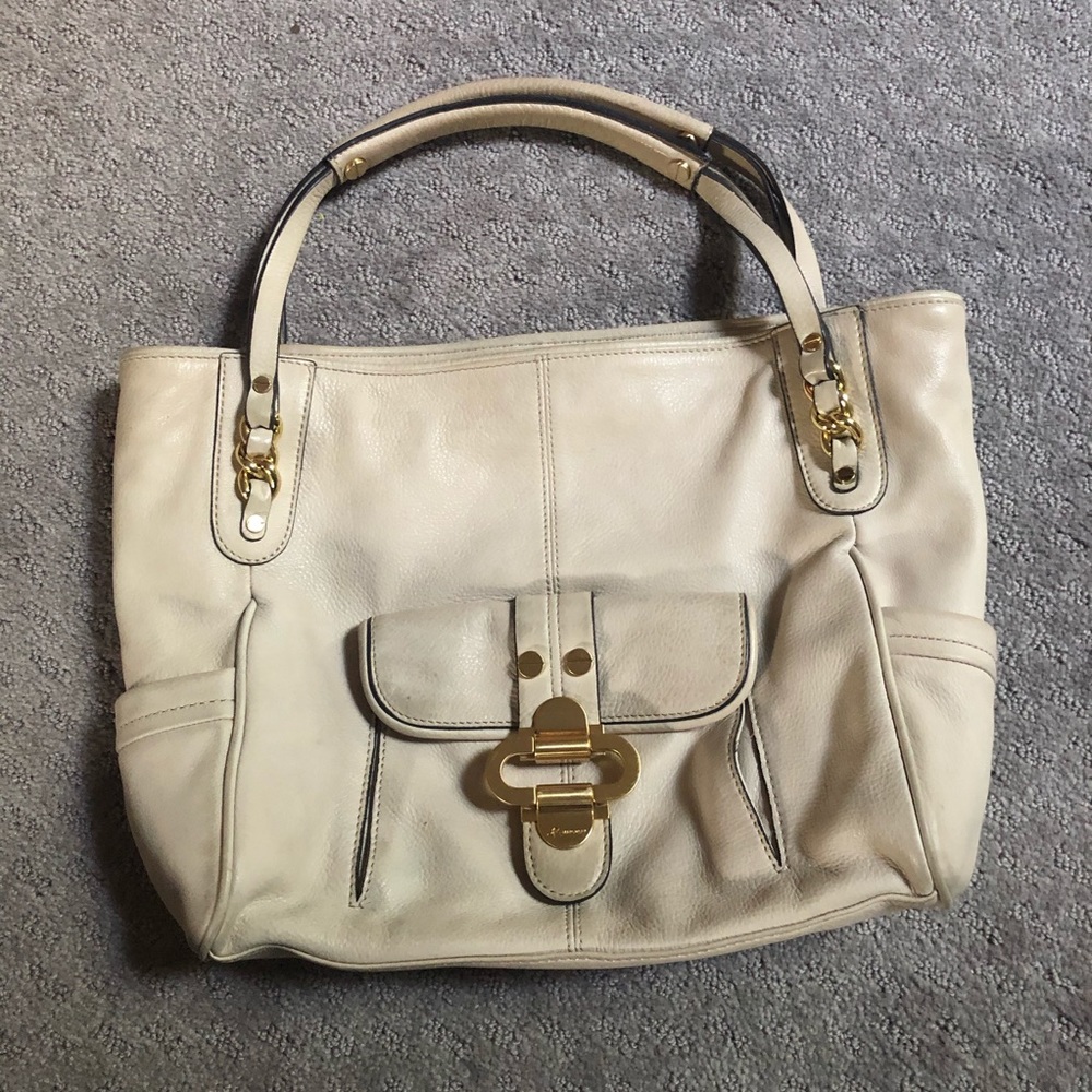 Beige Leather Shoulder Bag